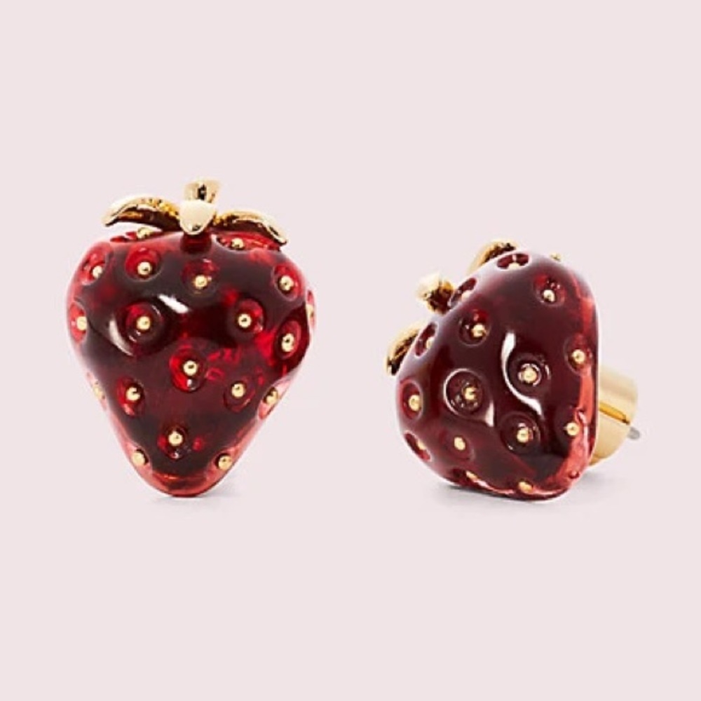 New Kate Spade Red Resin Tutti Fruity Strawberry Stud Earrings